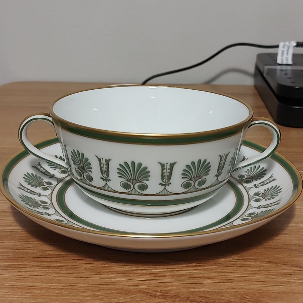Richard Ginori Green Pattern Fine China Cup And Saucer